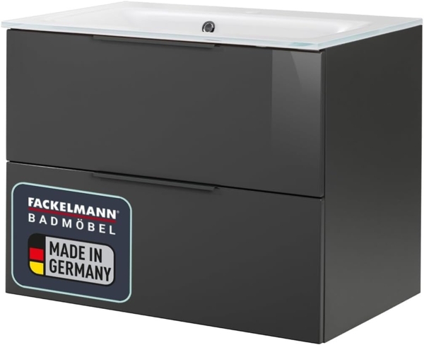 Fackelmann LUNA Badmöbel Set 2-teilig, 80 cm breit, Schwarz/Anthrazit, Glas Weiß