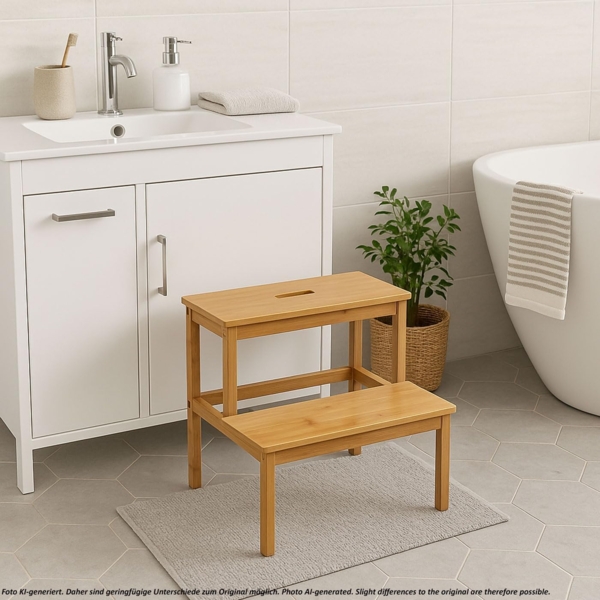 Tritthocker HWC-B87, Stufenhocker Trittbank Holzhocker, Bambus 43x47x38cm Bild 2