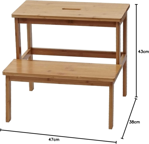 Tritthocker HWC-B87, Stufenhocker Trittbank Holzhocker, Bambus 43x47x38cm Bild 3