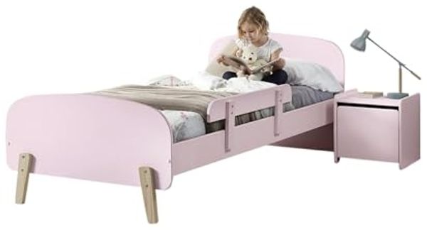 Kinderbett >KIDDY< in rosa aus Massiv Kiefer und MDF - 205,5x72,5x95cm (BxHxT)