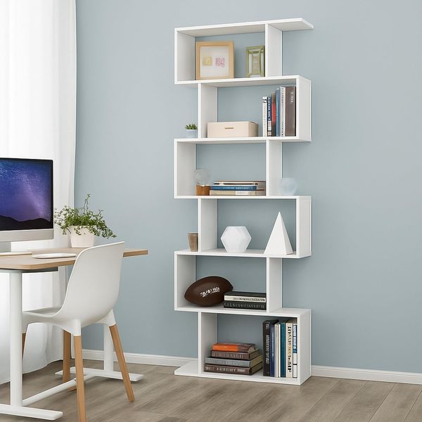 Dmora - Bücherregal Lucio, Schrank mit Regalen, Bürobibliothek, 100 % Made in Italy, 80 x 25 x 192 cm, glänzend weiß,