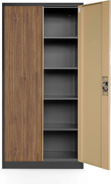Aktenschrank C001H Büroschrank Metallschrank Stahlschrank Werkzeugschrank Stahlblech Pulverbeschichtet Flügeltürschrank Abschließbar 195 x 90 x 40 cm (Anthrazit-Holzoptik)