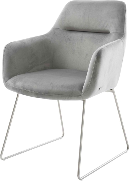 Esszimmerstuhl Pejo-Flex Samt Grau Kufengestell Edelstahl Taschenfederkern