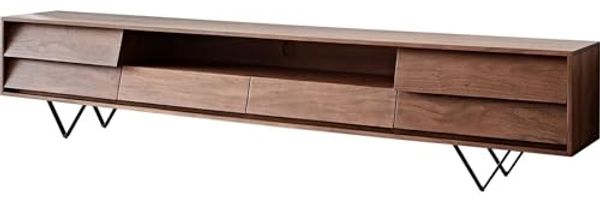 Lowboard Eloi 240x35 cm Akazie Braun 2 Türen 2 Schubladen V-Fuß Schwarz