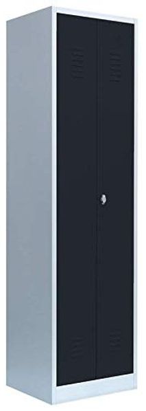 Spind Garderobenschrank mittig schließend Schwarz-Weiß Trennung 1800 x 500 x 500 mm 2 Abteile Korpus: RAL 7035 Lichtgrau/ Türen: RAL 7016 Anthrazit 510408