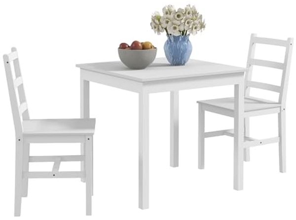 HOMCOM Essgruppe Küchentisch-Set für 2 Personen, Tischgruppe, (Esszimmergruppe, 1-tlg, Esstisch mit 2 Stühle), für Küche, Esszimmer, Kiefernholz, Weiß