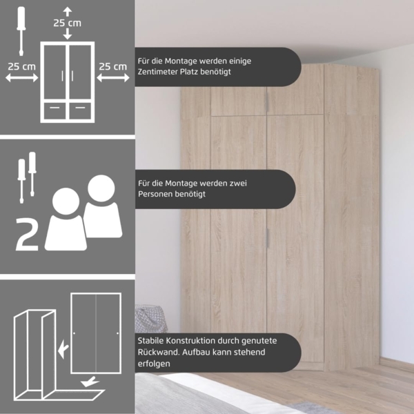 Rauch Möbel Lagoa, Kleiderschrank, Eckschrank, Garderobe für Schlafzimmer, Kinderzimmer, Jugendzimmer 2-türig, Farbe Beige, Breite 117 Bild 5