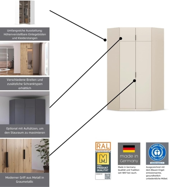 Rauch Möbel Lagoa, Kleiderschrank, Eckschrank, Garderobe für Schlafzimmer, Kinderzimmer, Jugendzimmer 2-türig, Farbe Beige, Breite 117 Bild 4