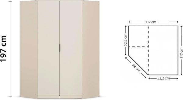 Rauch Möbel Lagoa, Kleiderschrank, Eckschrank, Garderobe für Schlafzimmer, Kinderzimmer, Jugendzimmer 2-türig, Farbe Beige, Breite 117 Bild 3