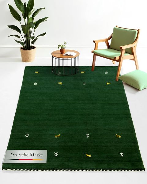 carpetfine 'Gabbeh Uni' Wollteppich, reine Wolle, Grün, 120 x 170 cm