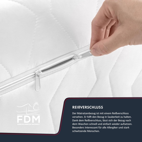 FDM Matratze 140x200 cm Härtegrad H3 H4 Höhe 24 cm Kaltschaummatratze Doppelseitige Rollmatratze HR-Schaum 7 Komfortzonen mit Hypoallergenem Waschbarem Jersey Bezug Oeko-Tex Verdura MAX Plus Bild 7