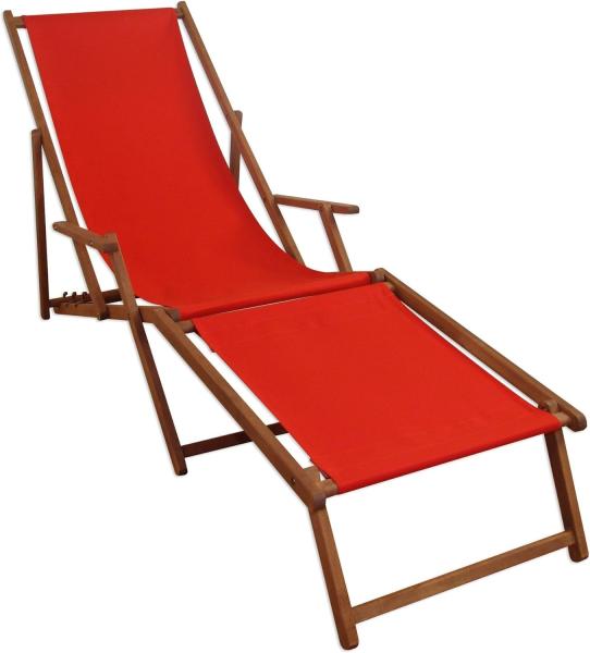 Sonnenliege Liegestuhl rot Fußteil Gartenliege Holz Deckchair Strandstuhl Gartenmöbel 10-308 F