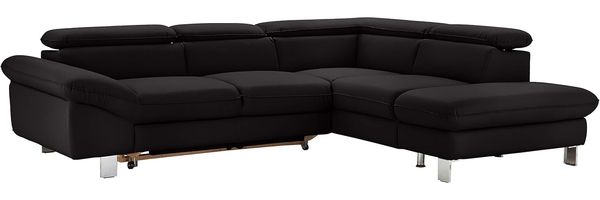 Mivano Ecksofa Driver mit Ottomane rechts, Ledercouch mit Bettfunktion und Bettkasten klein / Inkl. verstellbare Kopfstützen, 266 x 73 x 214, Kunstleder, Schwarz