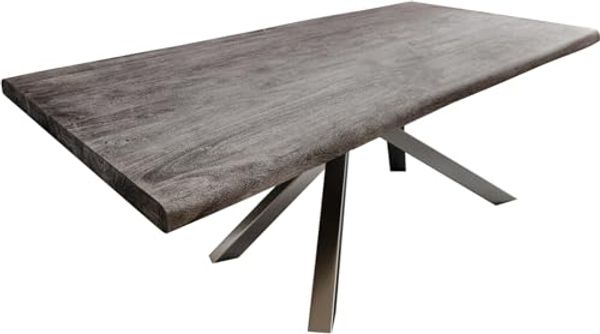 Esstisch Edge 200x100 XL Akazie Platin Kreuzgestell Rechteck Edelstahl Live-Edge
