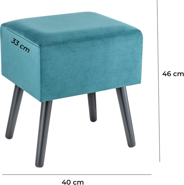 Baroni Home Sitzsack aus Samt, gepolsterter Bankett, Fußstütze mit Pfoten aus Holz, 40 x 33 x 46 cm, Petrolblau Bild 2