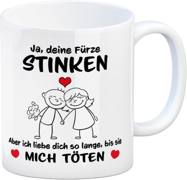 speecheese Tasse Ja, deine Fürze stinken, aber ich liebe dich trotzdem Kaffeebecher