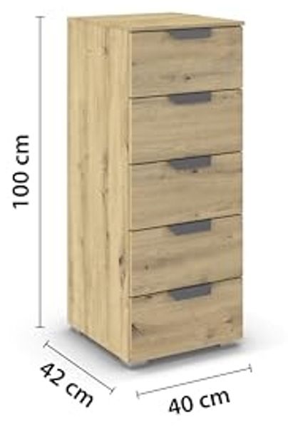 rauch Aditio Box, Kommode, 5 Schubladen, mit Softclose-Funktion, Farbe Eiche Artisan, BxHxT 40x100x42cm Bild 3
