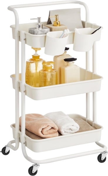 Songmics Beistellwagen, Servierwagen, Ablagefächer aus Kunststoff, weiß