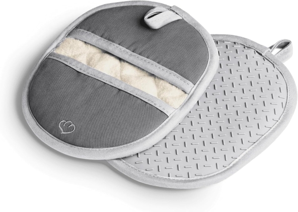 Springlane Topfhandschuhe SPRINGLANE Topflappen-Set 2-tlg. Grau, Silikon & Baumwolle, (2-tlg)