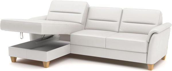CAVADORE Leder-Eckcouch Palera mit Longchair / Landhaus-Sofa mit Federkern, Bettfunktion + Bettkasten / 244 x 89 x 163 / Leder Weiß Bild 8