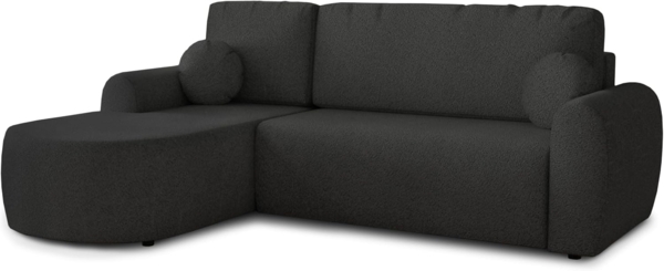 Ecksofa Jazz mit Schlaffunktion und Bettkasten - Bouclé-Stoff - L-Form Couch, Polstersofa, Schlafsofa, Sofagarnitur, Bettsofa (Schwarz (Coral 60), Ecksofa Links)