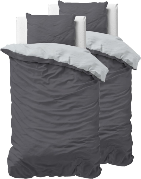 Sleeptime 100% Baumwolle Bettwäsche 155x220 cm 4teilig Grau/Anthrazit - weich & bügelfrei Bettbezüge mit Reißverschluss - zweifarbiges Bettwäsche Set mit 2 Kissenbezüge 80x80 cm