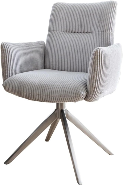 Drehstuhl Jova-Flex mit Armlehnen Cord Silbergrau Kreuzgestell breit Edelstahl 360° drehbar Taschenfederkern