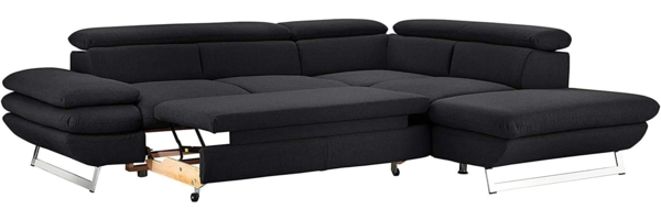 Mivano Ecksofa Prestige, Modernes Bettsofa in L-Form mit Ottomane und Schlaffunktion, Kopfteile und Armteil verstellbar, 265 x 74 x 223, Strukturstoff, schwarz Bild 4