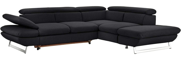 Mivano Ecksofa Prestige, Modernes Bettsofa in L-Form mit Ottomane und Schlaffunktion, Kopfteile und Armteil verstellbar, 265 x 74 x 223, Strukturstoff, schwarz Bild 6