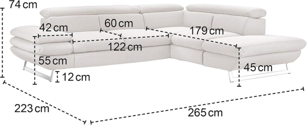 Mivano Ecksofa Prestige, Modernes Bettsofa in L-Form mit Ottomane und Schlaffunktion, Kopfteile und Armteil verstellbar, 265 x 74 x 223, Strukturstoff, schwarz Bild 3