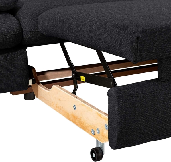 Mivano Ecksofa Prestige, Modernes Bettsofa in L-Form mit Ottomane und Schlaffunktion, Kopfteile und Armteil verstellbar, 265 x 74 x 223, Strukturstoff, schwarz Bild 10