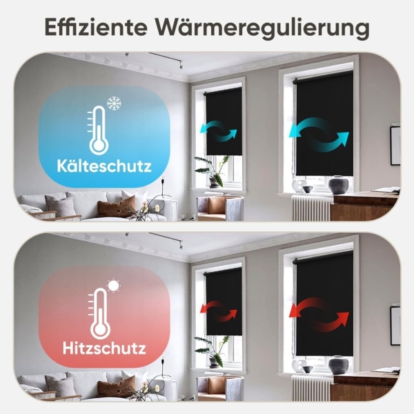 Sekey Verdunklungsrollo ohne Bohren Klemmfix 80 cm breit, Seitenzugrollo Hitzeschutz Sichtschutz und Sonnenschutz Wandmontage Deckenmontage Klemmrollo für Fenster & Tür, 80x160 cm, Schwarz Bild 4