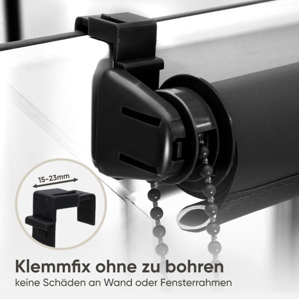 Sekey Verdunklungsrollo ohne Bohren Klemmfix 80 cm breit, Seitenzugrollo Hitzeschutz Sichtschutz und Sonnenschutz Wandmontage Deckenmontage Klemmrollo für Fenster & Tür, 80x160 cm, Schwarz Bild 6