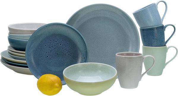 CreaTable 23844 Kombiservice Reactive Aqua für 4 Personen, Steinzeug, blau (1 Set, 16-teilig)