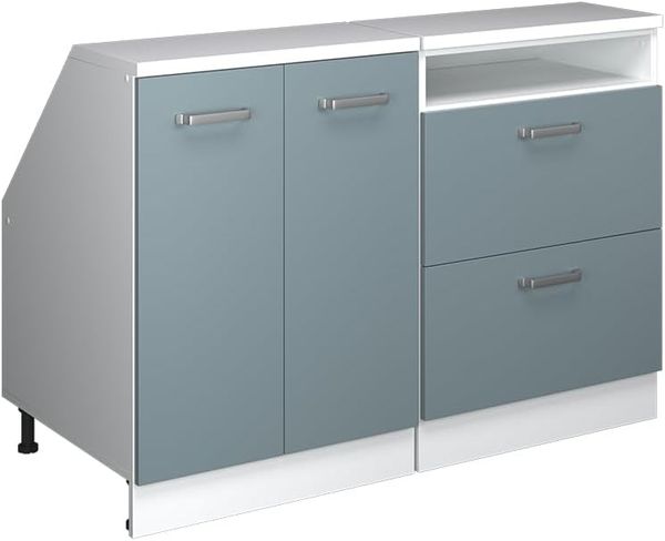 Küchenschrank für Dachschrägen R-Line Blau-Grau 120 cm 2er Set Schrankkorpuss 60 cm Tiefe Vicco