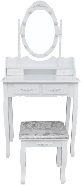 Schminktisch Weiß RUSTIKA mit Spiegel Hocker LED Beleuchtung Schubladen