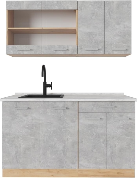 Single küche R-Line Beton/Goldkraft Eiche 140 cm , AP Marmor Vicco