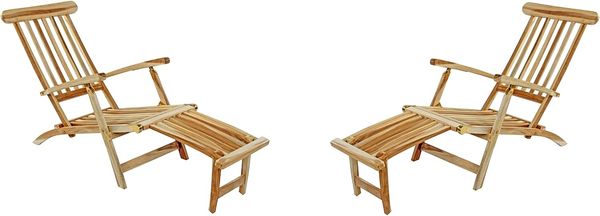 SAM 2er Set Gartenliege Puccon, verstellbare Sonnenliege, Teakholz massiv, Liegestuhl klappbar, Deckchair/Holzliege ideal für Balkon, Terrasse und Garten