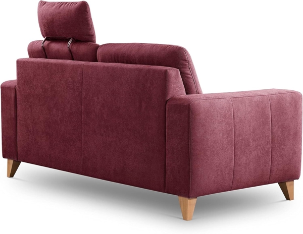 CAVADORE 2er Sofa Lotta / Skandinavische 2-Sitzer-Couch mit Federkern, Kopfstütze und Holzfüßen / 173 x 88 x 88 / Webstoff, Rot Bild 5