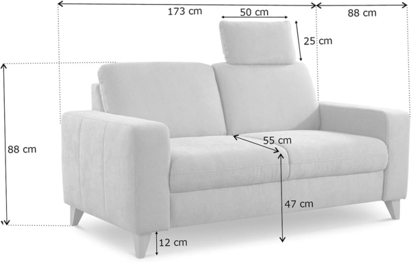 CAVADORE 2er Sofa Lotta / Skandinavische 2-Sitzer-Couch mit Federkern, Kopfstütze und Holzfüßen / 173 x 88 x 88 / Webstoff, Rot Bild 3