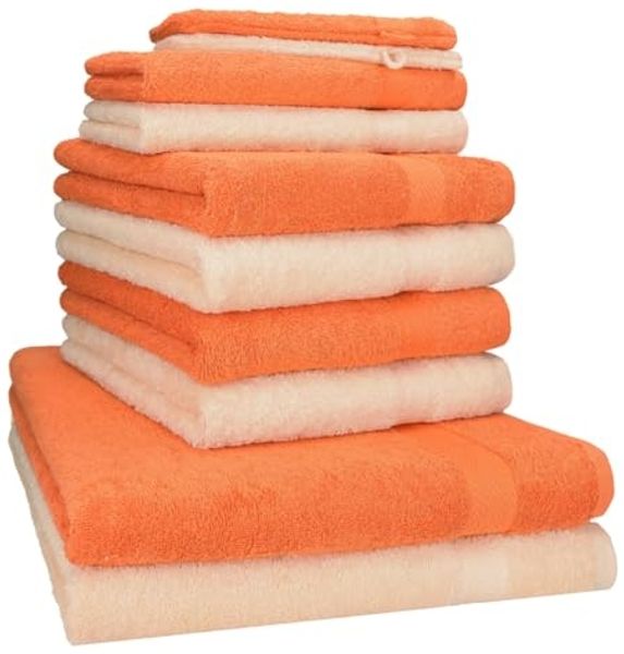 Betz Handtuch Set 10-TLG. Handtuch-Set Premium Farbe Beige & Orange, 100% Baumwolle (Set, 10-St), saugstark und strapazierfähig