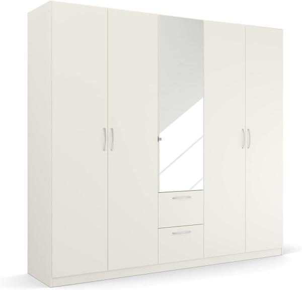 Rauch Möbel Pure by Quadra Spin Schrank Drehtürenschrank, Weiß, 5-trg. mit Spiegel, inkl. 3 Kleiderstangen, 3 Einlegeböden, 2 Schubkästen, BxHxT 226 x 210 x 54 cm