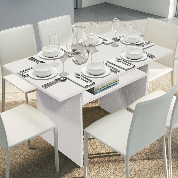 Dmora - Ausziehbare Konsole Lavanda, Esstisch mit Klappöffnung, ausziehbare Mehrzweckkonsole, 100 % Made in Italy, 120 x 70 x 75 cm, Weiß,