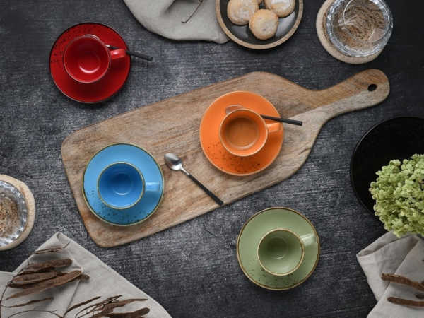 CreaTable Espressotasse Nature Collection Mediterran, Espresso-Set, 8-tlg, 8-tlg, Steinzeug, Handwerklicher Look, Vintage Bild 5