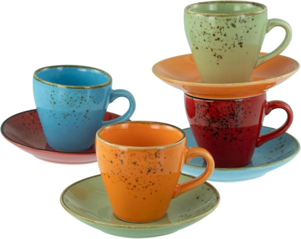 CreaTable Espressotasse Nature Collection Mediterran, Espresso-Set, 8-tlg, 8-tlg, Steinzeug, Handwerklicher Look, Vintage Bild 1