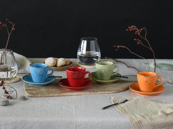 CreaTable Espressotasse Nature Collection Mediterran, Espresso-Set, 8-tlg, 8-tlg, Steinzeug, Handwerklicher Look, Vintage Bild 2