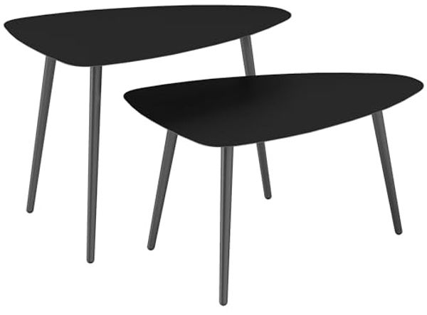 Outsunny Beistelltisch im Geometrischem Design (wetterfest Balkontisch, 2-St, 2er Set Couchtisch), aus Stahl, für Garten, Terrasse, Balkon, Schwarz