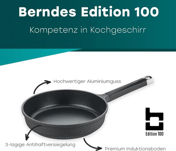 Berndes Edition 100 Schmorpfanne mit Deckel, Pfanne, Aluguss, Schwarz, 24 cm, 031625 Bild 2