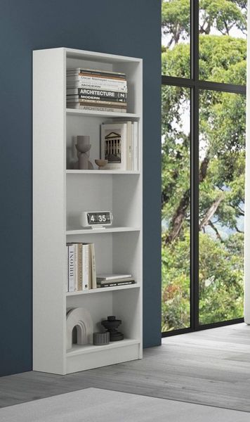 Dmora - Bücherregal Camotes, Büroregal, Mobiler Buchhalter, Bibliothek, Made in Italy, 57x25h186 cm, Weiß