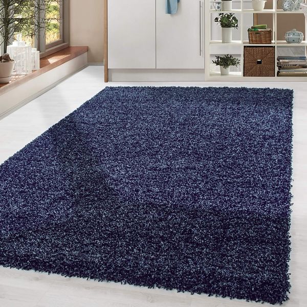 HomebyHome Shaggy Hochflor Teppich Wohnzimmer 200x300 (200x290 cm) Marineblau - Teppich Flauschig, Modern, Plüsch und Weich - Ideal für Schlafzimmer, Esszimmer und als Küchenteppich
